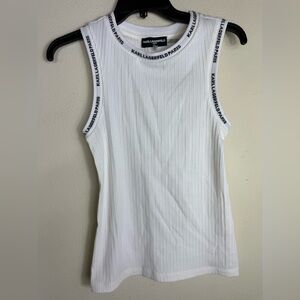 Karl Lagerfeld White Ribbed Sleeveless Top